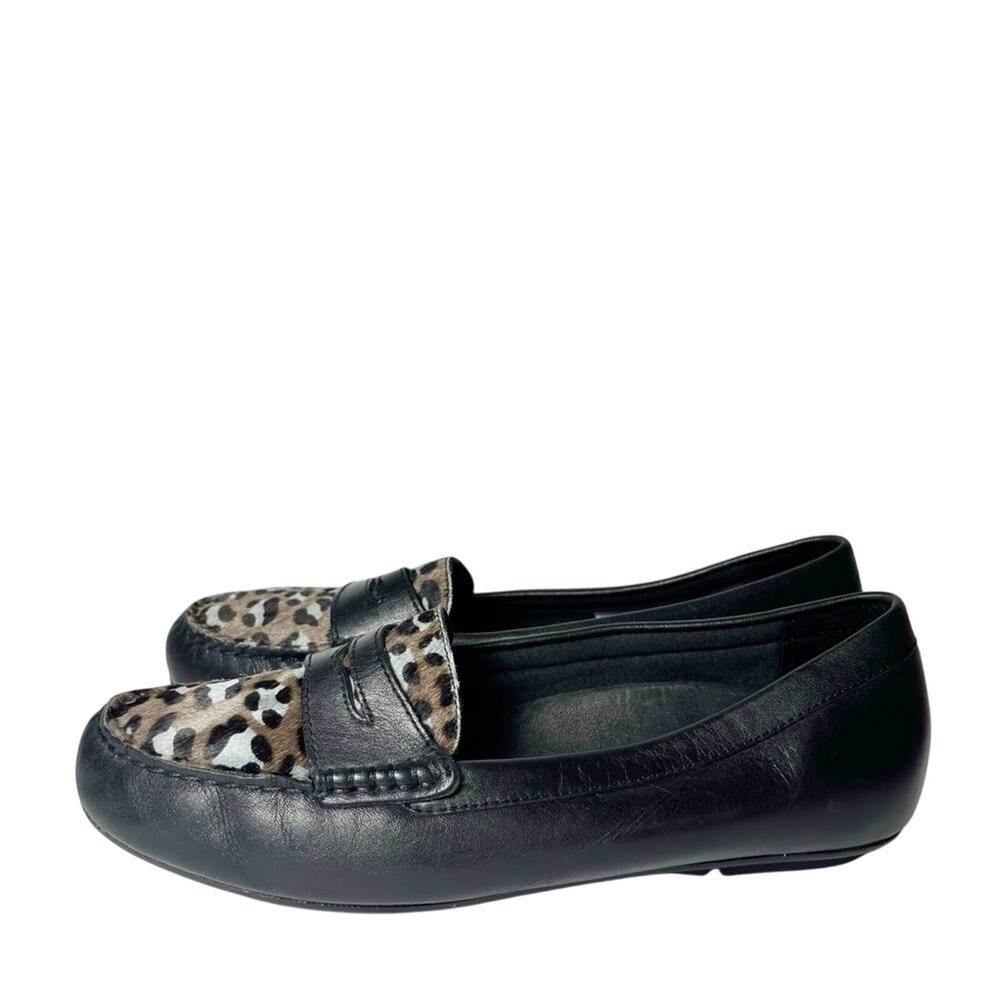 Vionic Piper Loafers Women Leather Leopard Black Print 7
